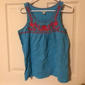 Blue and Pink Embroidered Tank Top