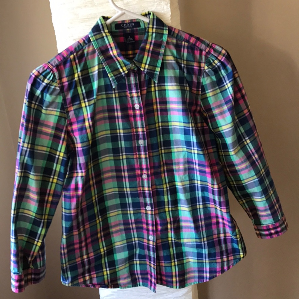 Chaps 3/4 sleeve plaid shirt.