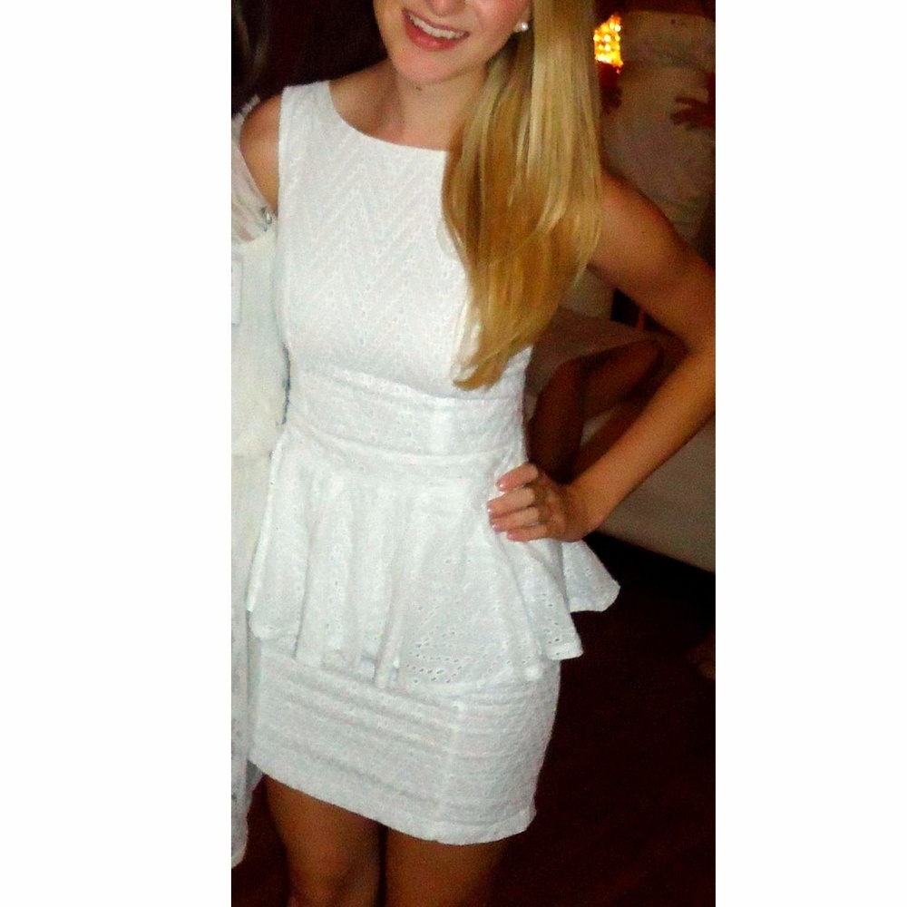 ASOS Rare London white eyelet peplum dress
