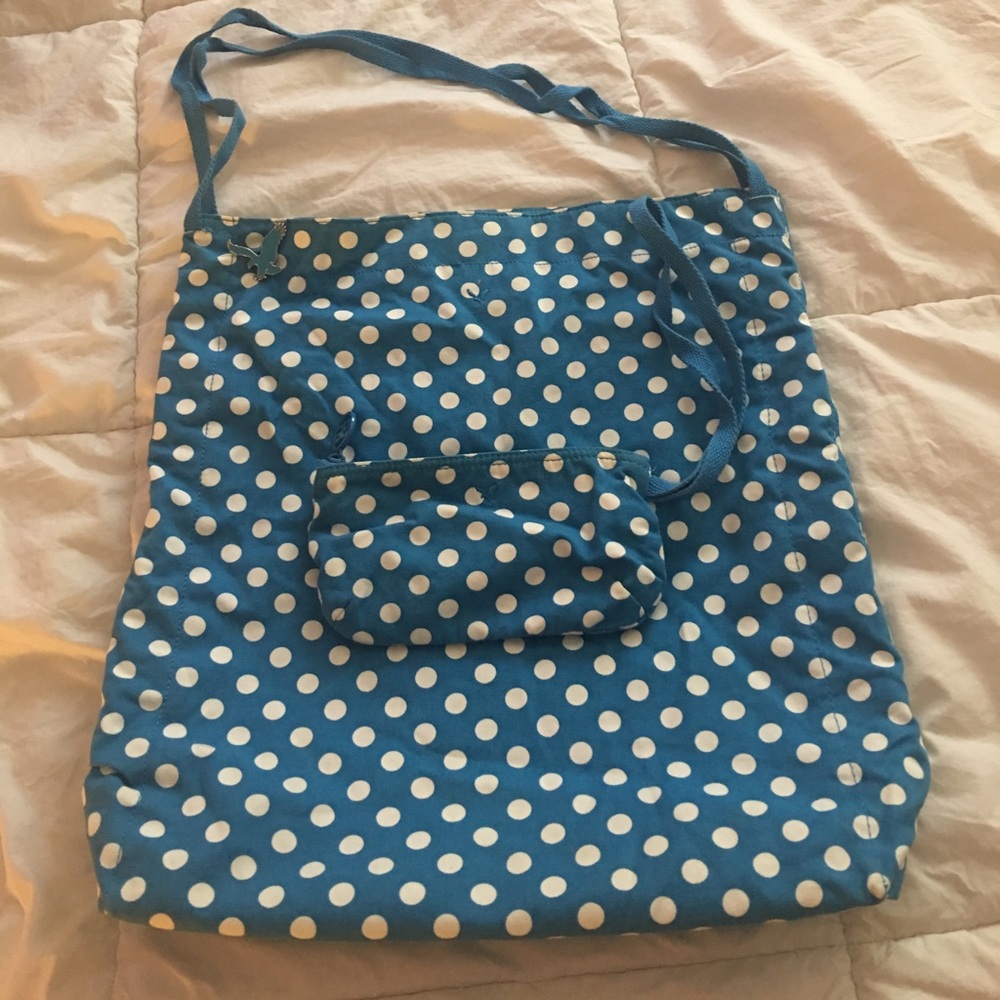 AEO Polka Dot Tote w/ Matching Cosmetic Case