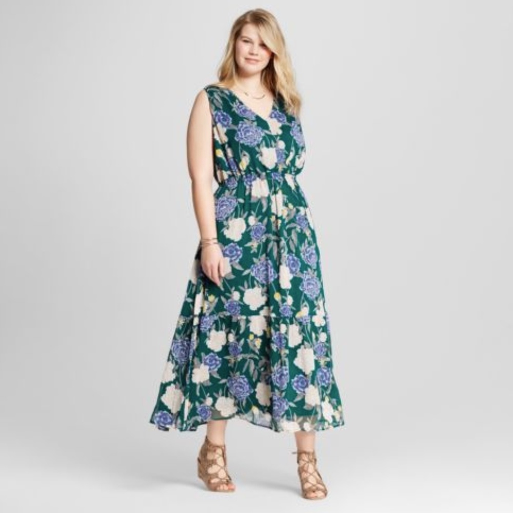 Plus Size Floral Maxi Dress Merona XXL chiffon