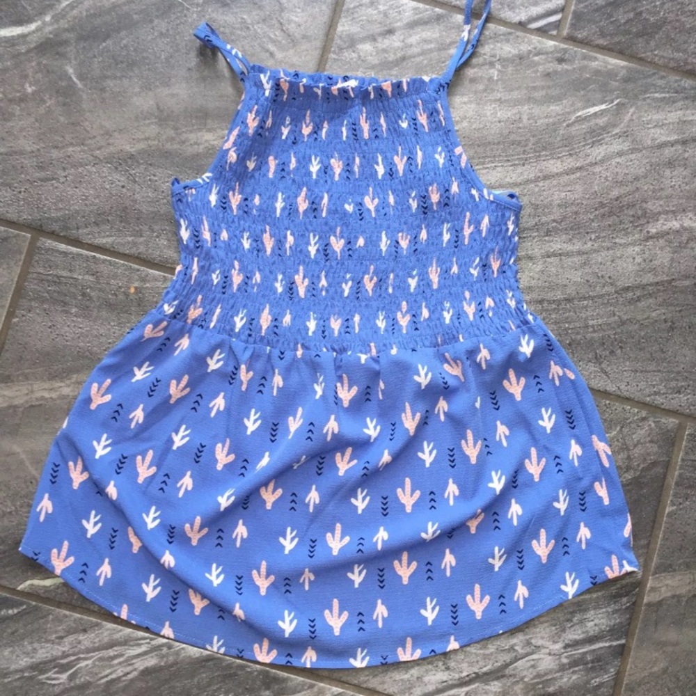 Blue Cactus Patterned Tank Top