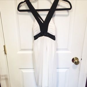 City Triangles White and Black V Neck Mini Dress