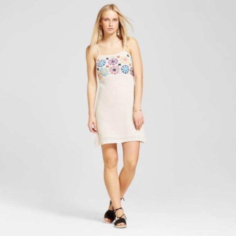 Mossimo cream Crochet Spaghetti Strap Floral Dress