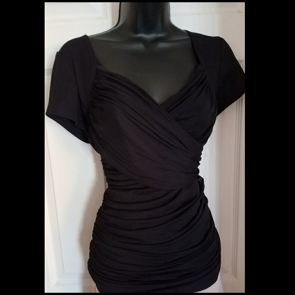 1X  Patty Boutik Black fuax wrap blouse