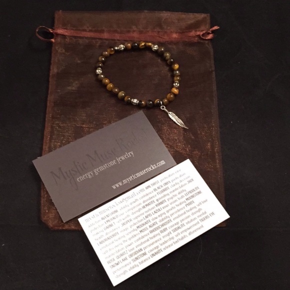 Tigers Eye w/ feather charm bracelet 7" HARMONY - Picture 2 of 2