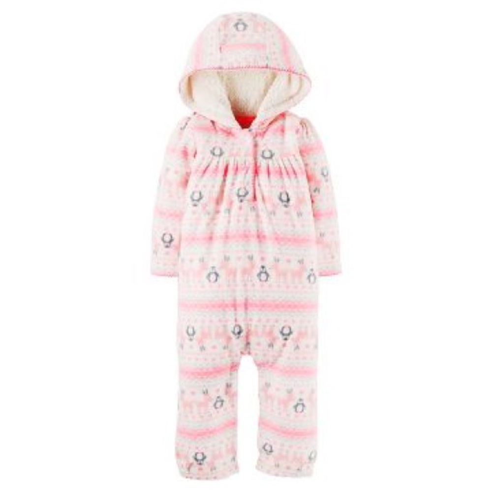 Baby girl fleece hooded jumpsuit