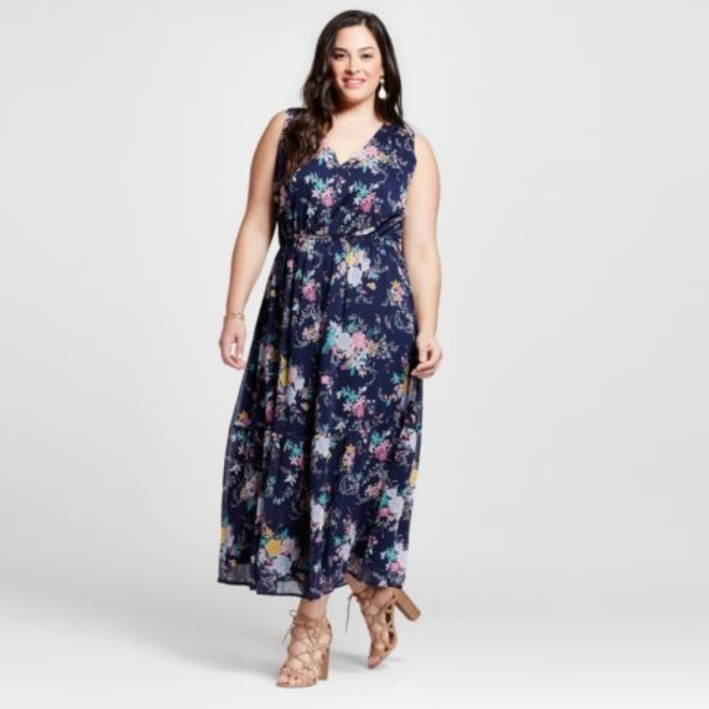 Merona Sleeveless blue Floral Printed Maxi Medium