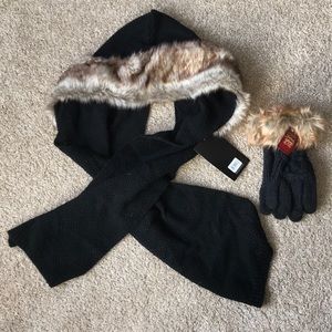 Winter hood/scarf and gloves.