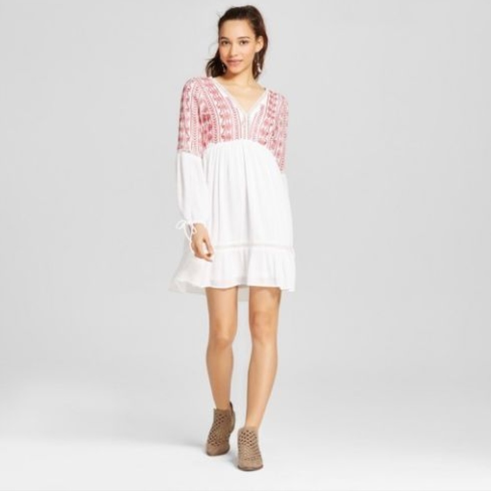 Long Sleeve white dress juniors baby doll Large