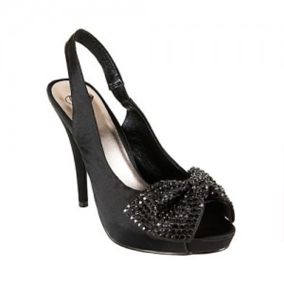 Steve Madden Black Satin Slingback Peep-toe Pumps - Picture 2 of 8