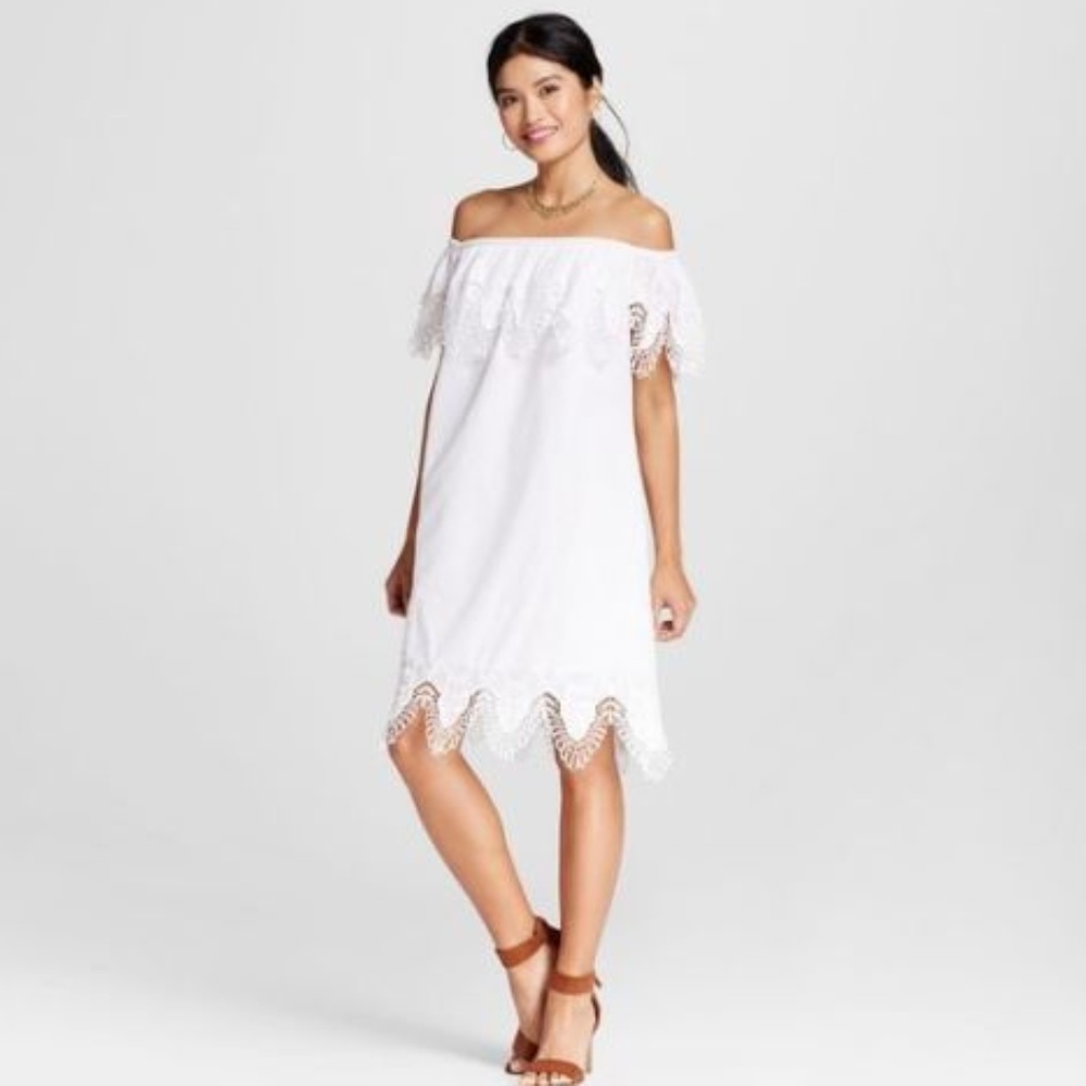 Merona lace off the shoulder dress white cotton XS