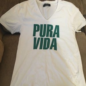 White Zara “PURA VIDA “  Vneck tee