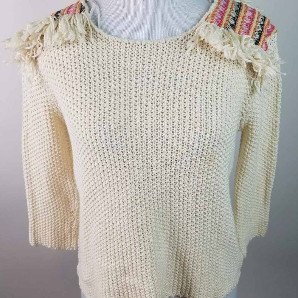 Billabong Ivory Cropped Sweater Fringe S AT2