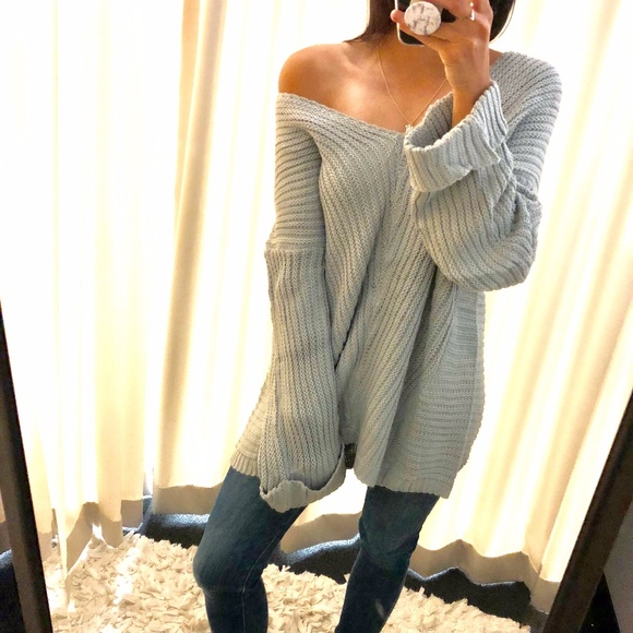 LAST M/L! JESSE Gray Oversize Knit Sweater - Picture 3 of 6