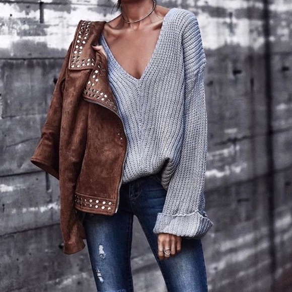 LAST M/L! JESSE Gray Oversize Knit Sweater - Picture 6 of 6