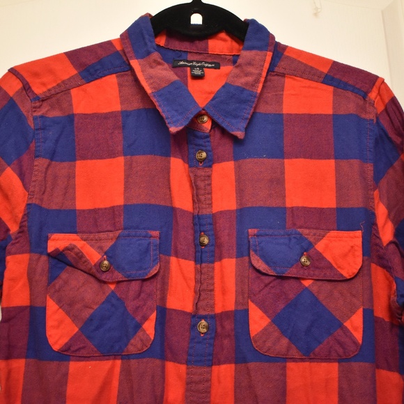 American Eagle red and blue plaid flannel size L - Picture 1 of 4