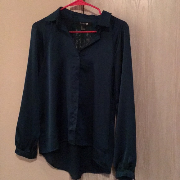 Forever 21 Dark Green Silk Blouse - Worn once - Picture 1 of 8