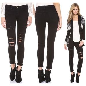 FRAME Le Color Rip Skinny Jeans in black