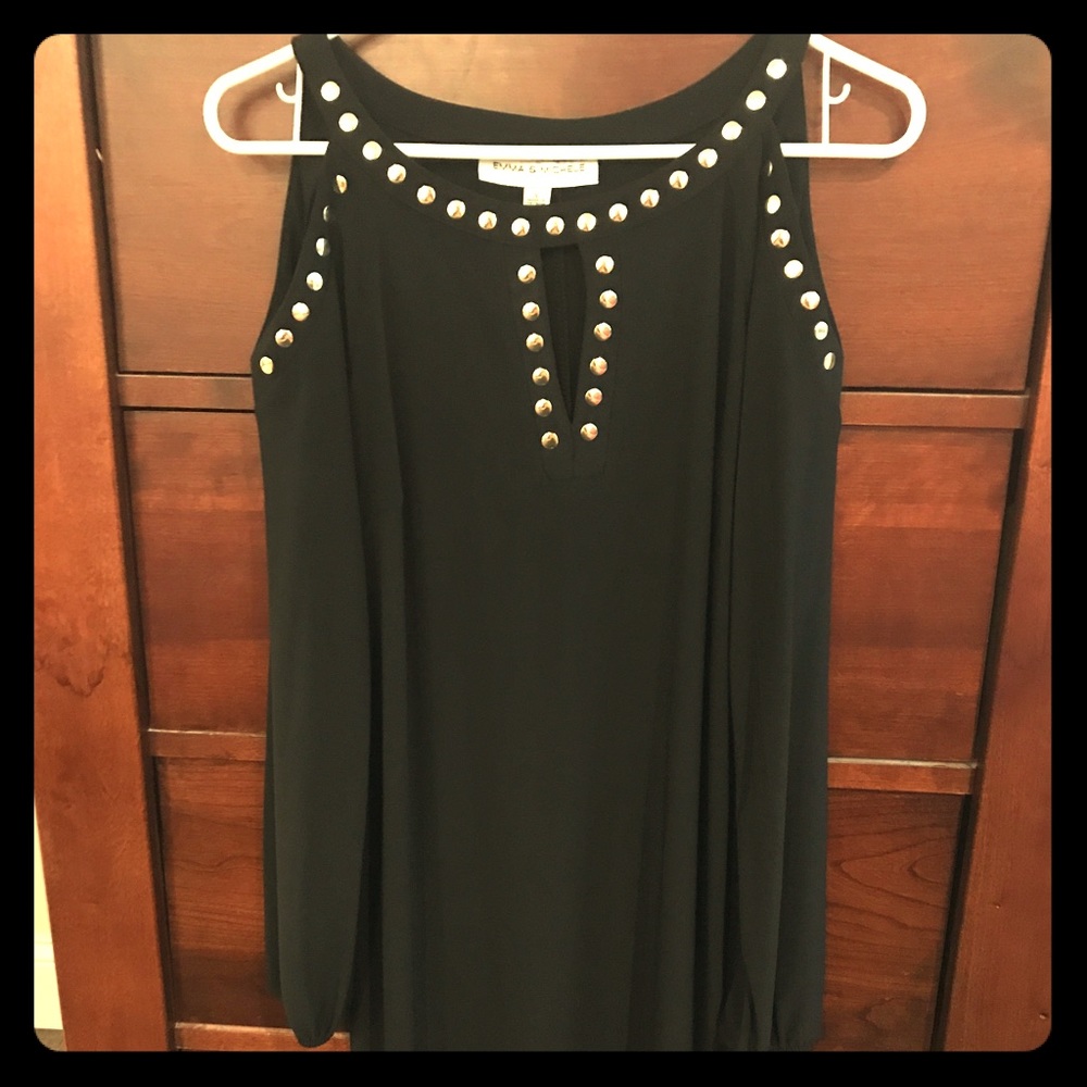 Dress cold shoulder holiday black jersey midi