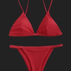 Red spaghetti strap bikini