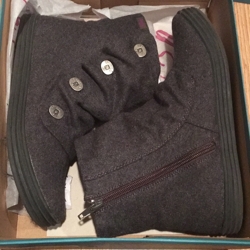 Gray ankle booties by Blowfish.
