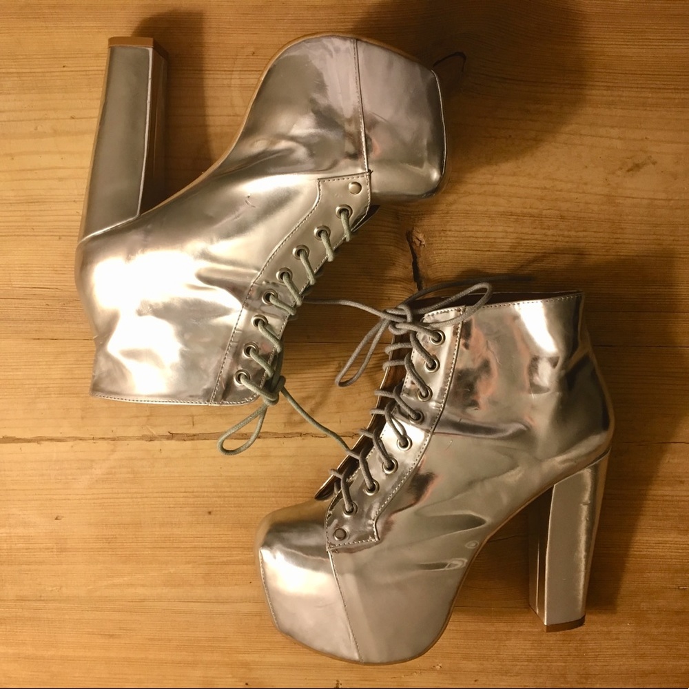 Jeffrey Campbell Silver Metallic Lita Booties Holo