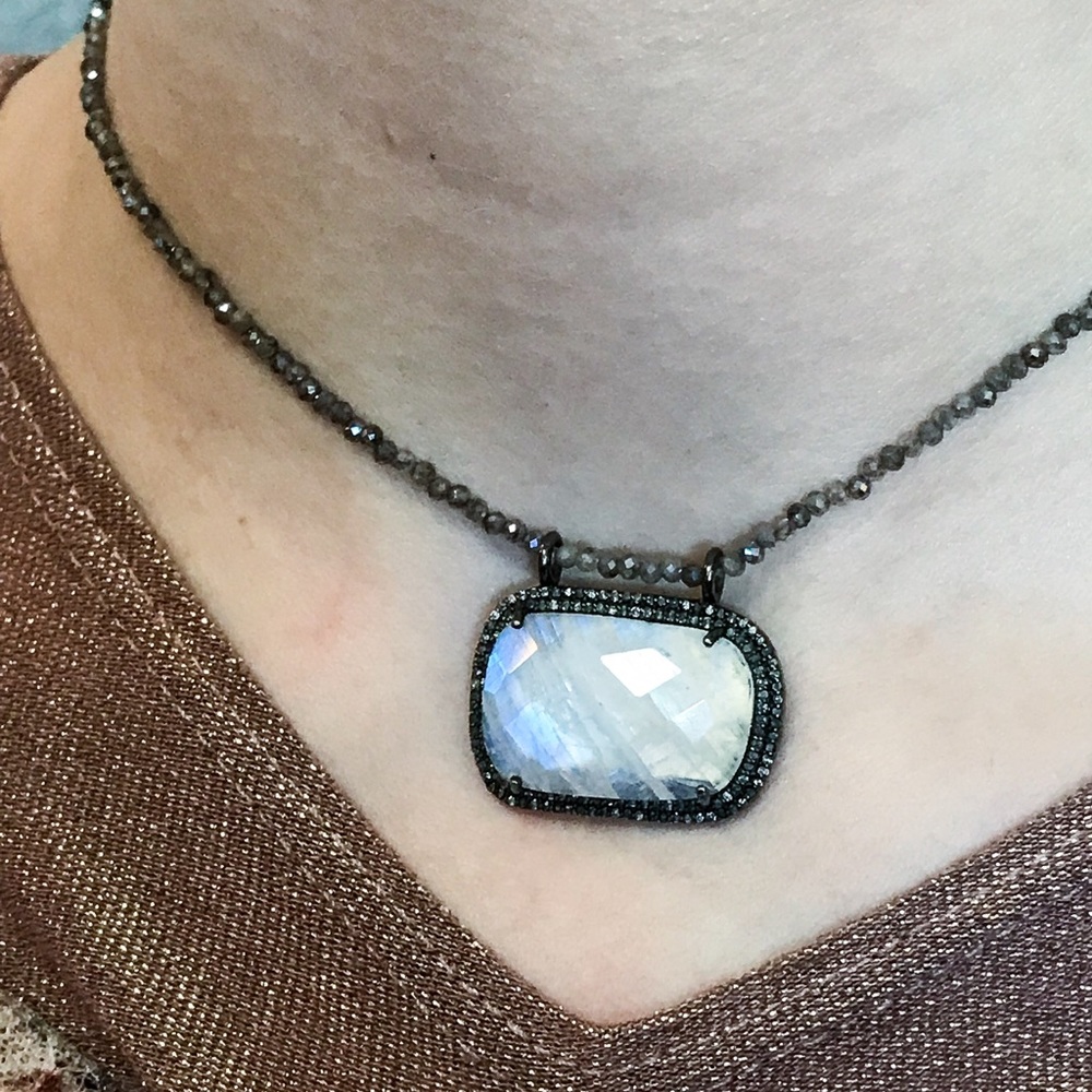 Sold! Diamond moonstone and labradorite necklace - Picture 2 of 5