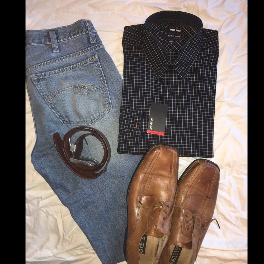 Murano Black Blue White Dress Shirt NWT - Picture 1 of 8
