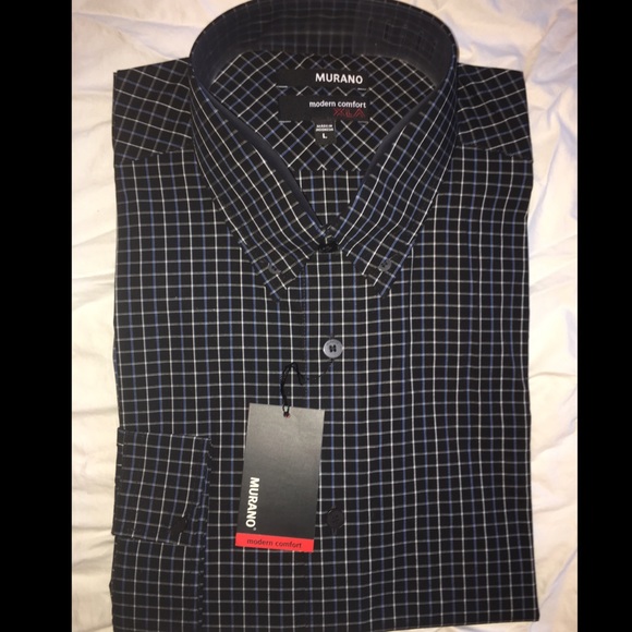 Murano Black Blue White Dress Shirt NWT - Picture 2 of 8