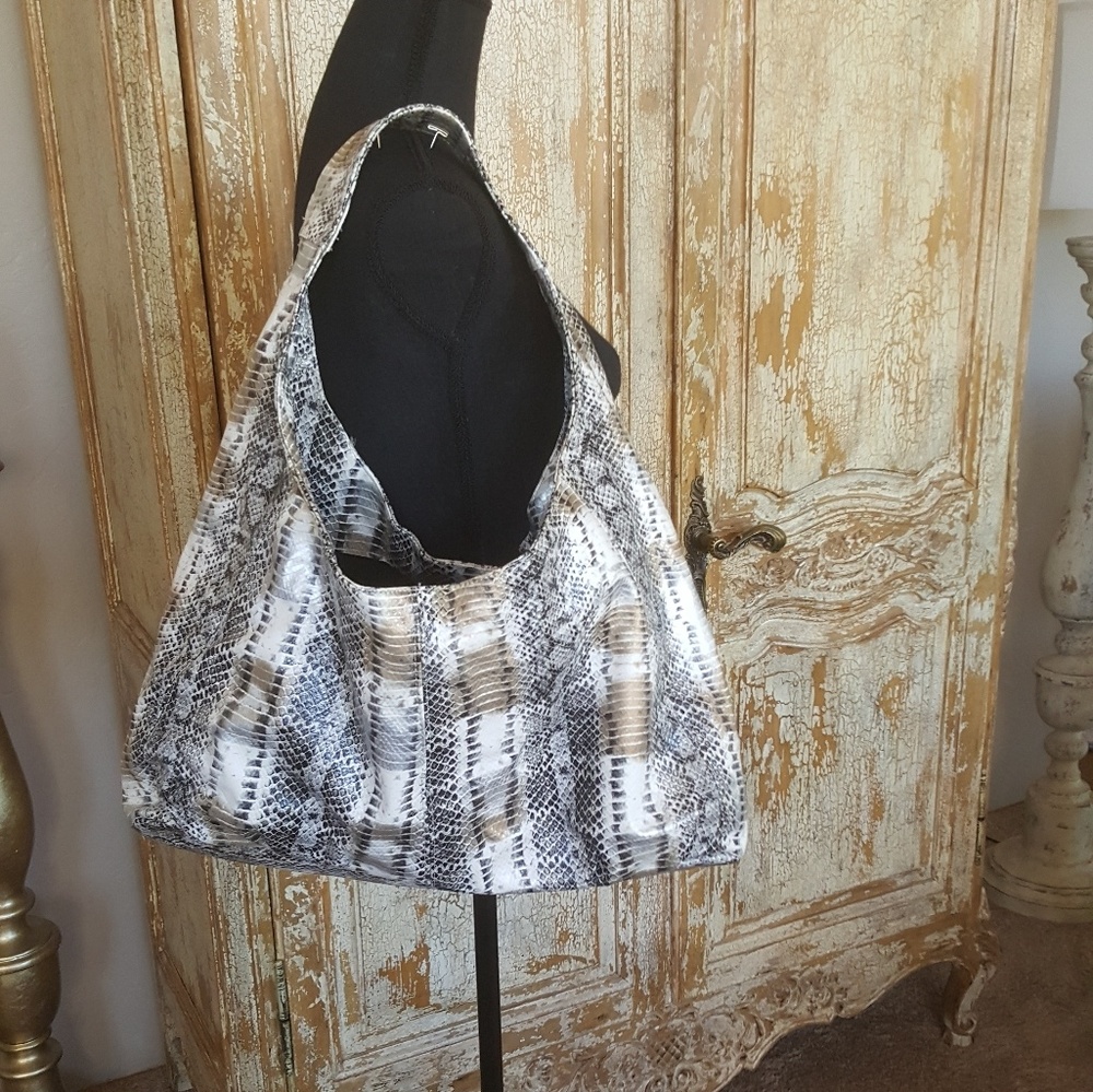 Gray and White faux Snake print large bag