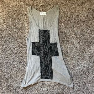 Gray and Black Crossed Back Cross Tank