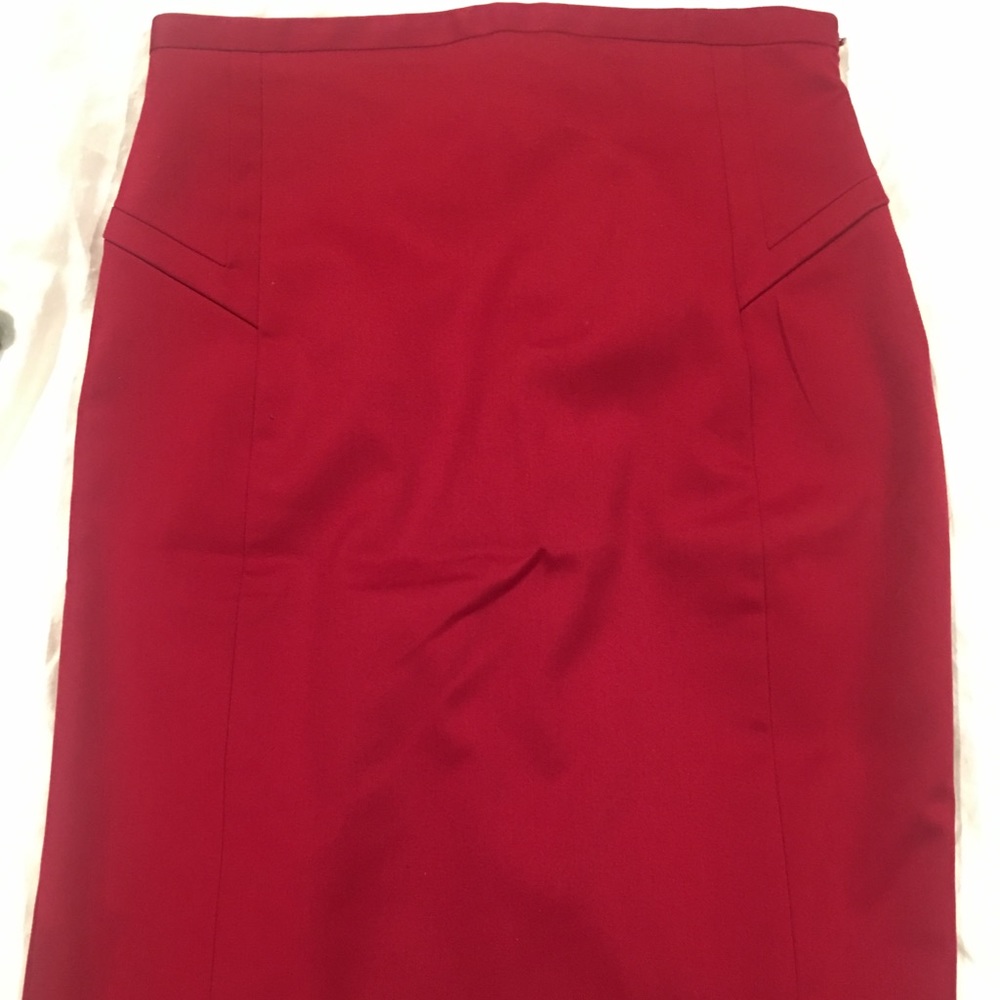 Red knee length pencil skirt