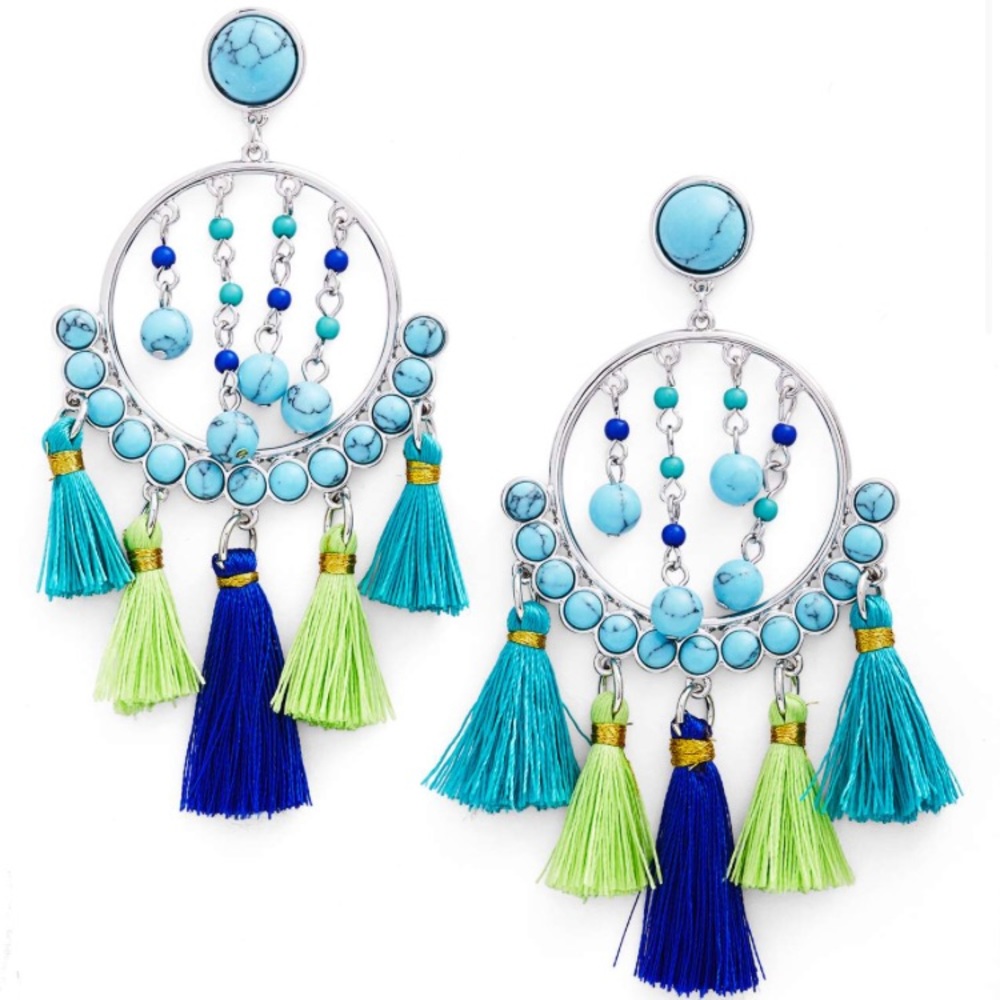 rebecca minkoff // bead/tassel chandelier earrings - Picture 2 of 3