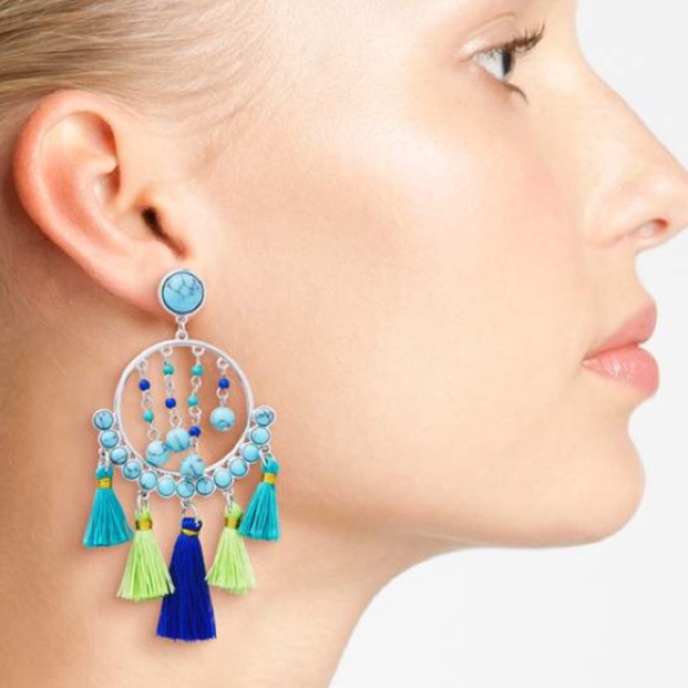 rebecca minkoff // bead/tassel chandelier earrings