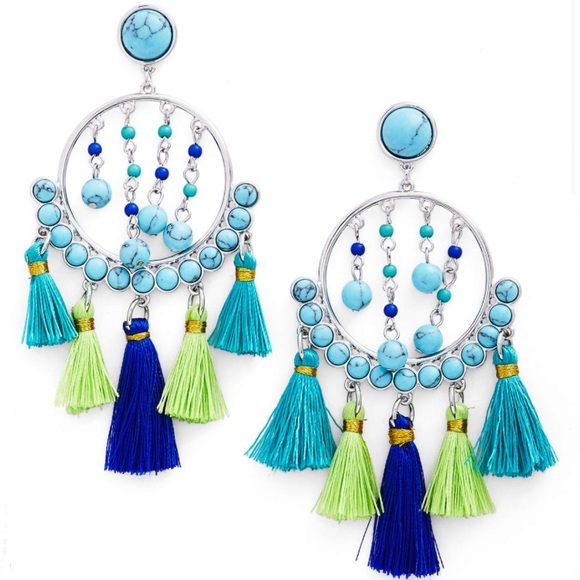rebecca minkoff // bead/tassel chandelier earrings - Picture 2 of 3