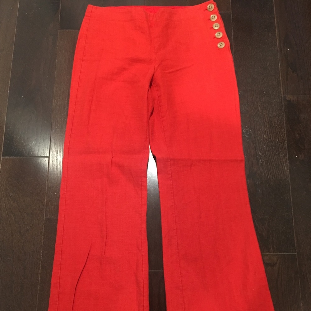 Orange linen wide leg pant