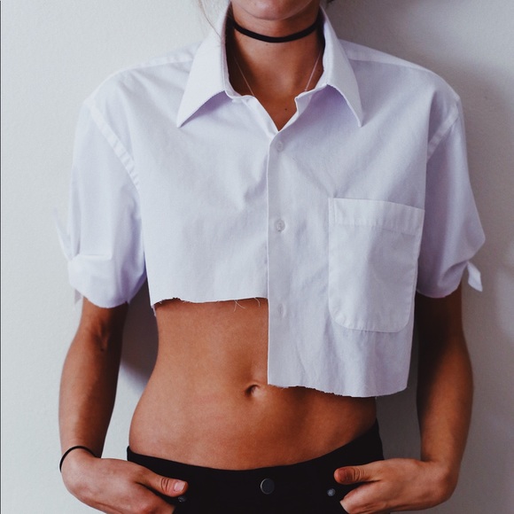 Tops - “Business in the front” cropped button up