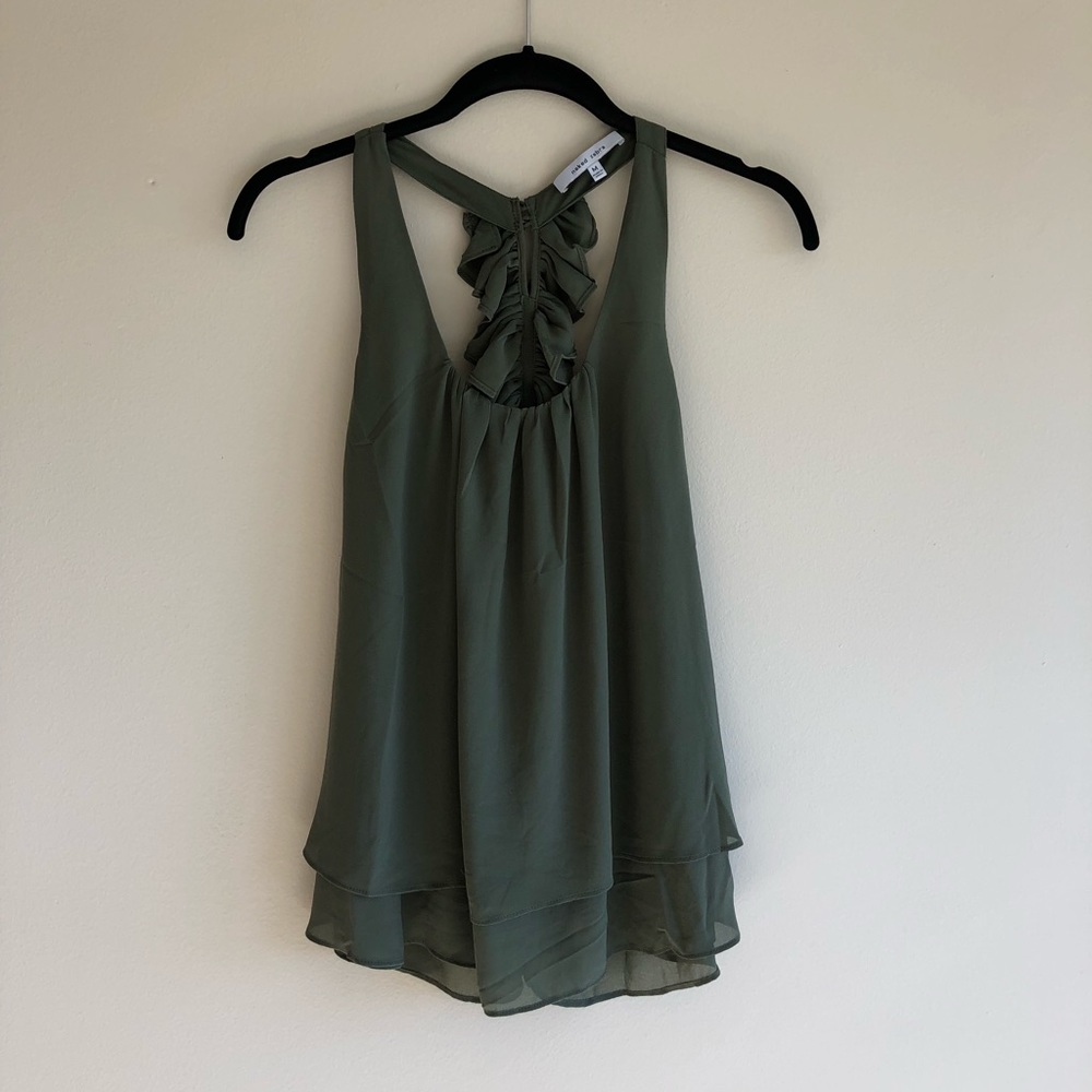 Green chiffon tank top w/ ruffle back