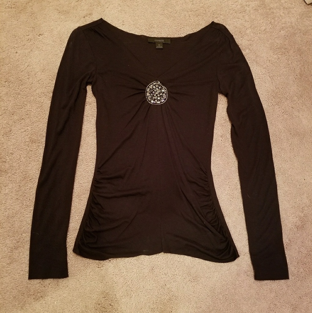 Express black top with beaded embellishment, xs