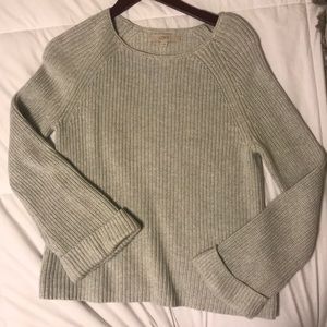Loft grey ribbed sweater with cuffed bell sleeve
