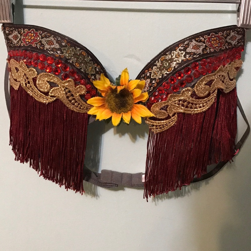 Handmade red/gold tassel bra