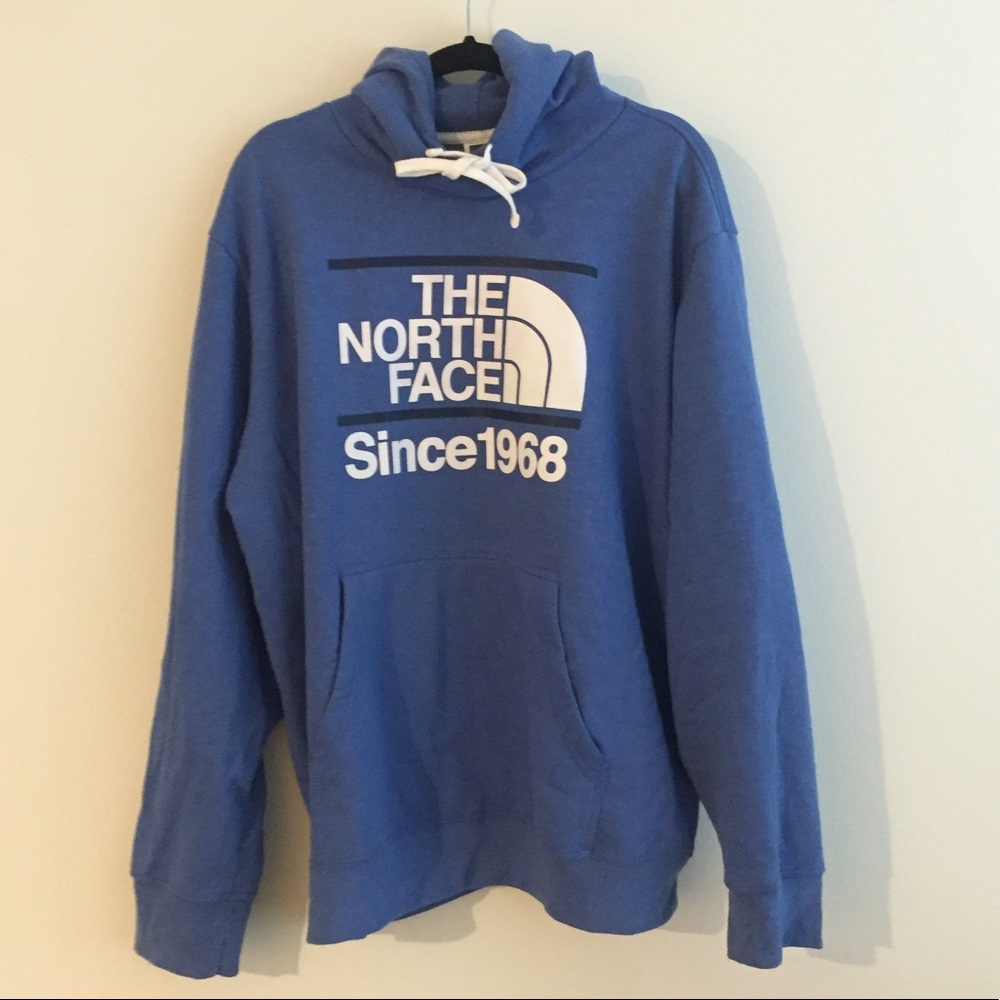 North Face blue hooded sweatshirt