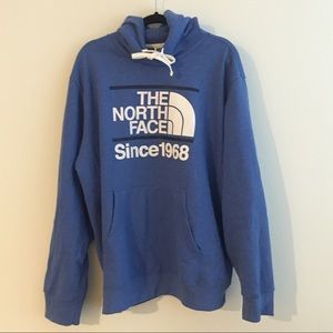 North Face blue hooded sweatshirt
