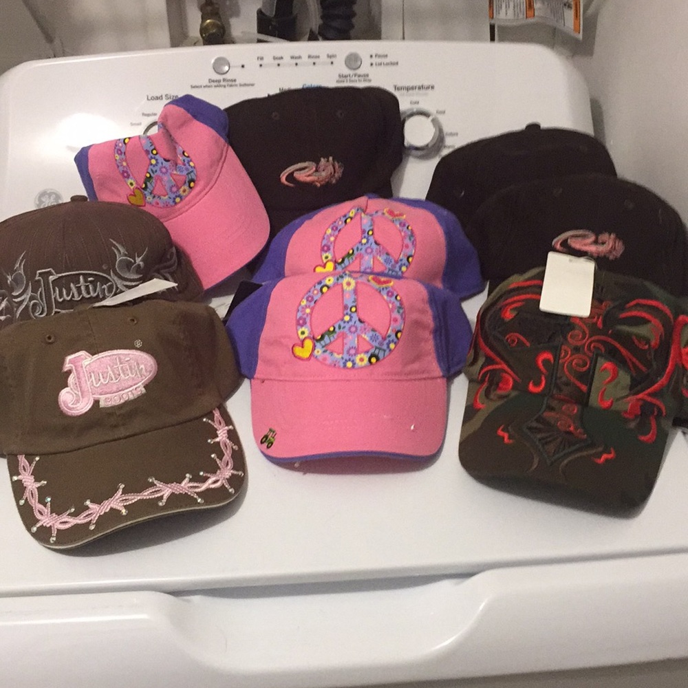 Justin, John deer and M&F hats. Men and women