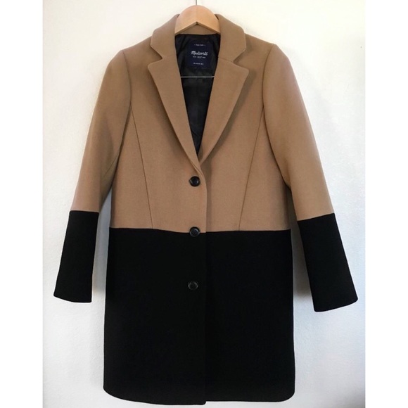 NWOT Madewell Camel & Black Streetcar Coat - Picture 7 of 8