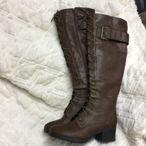 JustFab knee high lace up boots
