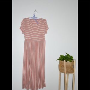 Pink/ white striped midi dress