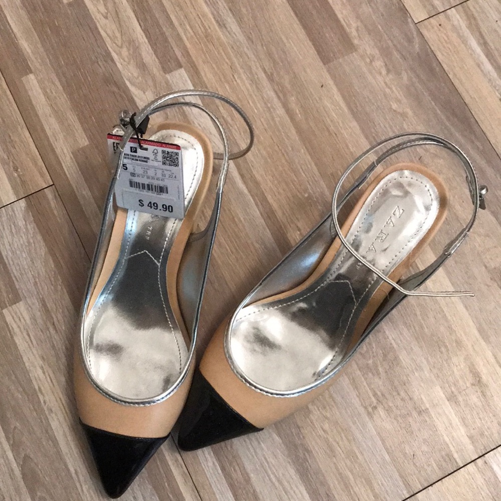 Brand New Zara Cap-toe Heels (Chanel Inspired)