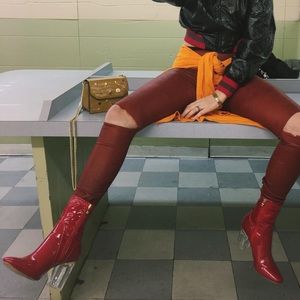 Red latex booties
